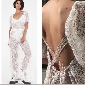 For Love & Lemons Portola White Lace Maxi Dress Clear Rhinestone Back Medium